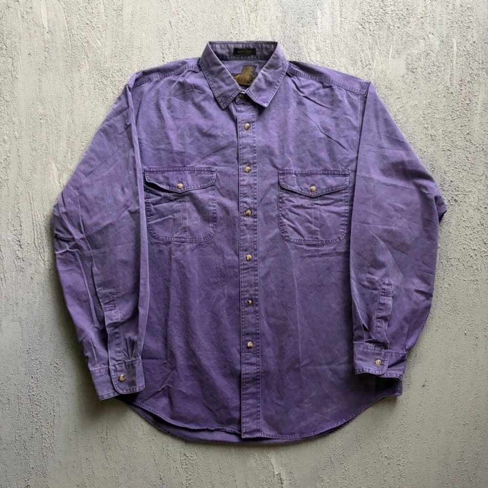 Vintage Eddie Bauer Button Up Shirt Large Purple 1990s Rufton Twill Workwear